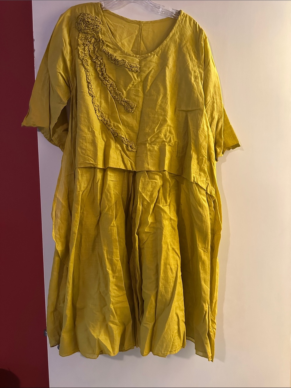 Yellow cotton ruffled layer midi dress